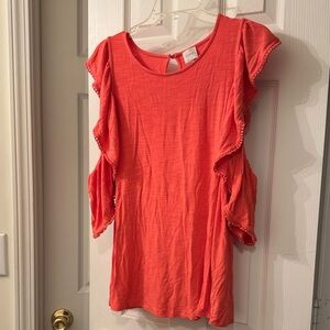 CUPIO Vibrant Coral Ruffle Blouse